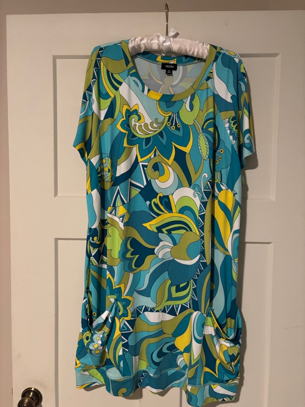 BUNDLE & SAVE! Tacera Teal, Aqua & Yellow Abstract Scoop Neck Dress